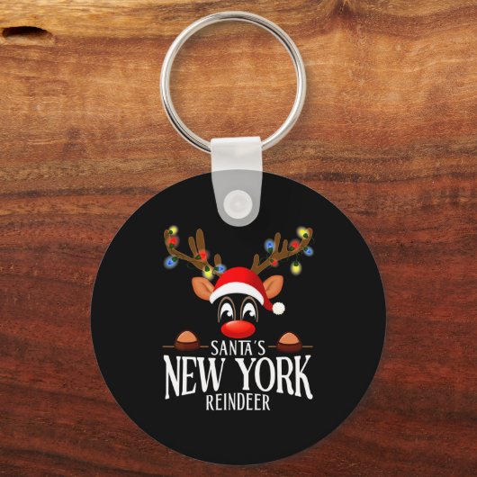 Santas New York Reindeer Funny Xmas Matching Pjs Sleutelhanger (Voorkant)