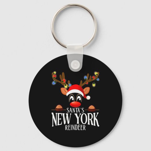 Santa's New York Reindeer Funny Xmas Matching Pjs  Sleutelhanger (Voorkant)