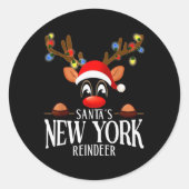 Santas New York Reindeer Funny Xmas Matching Pjs T Ronde Sticker (Voorkant)