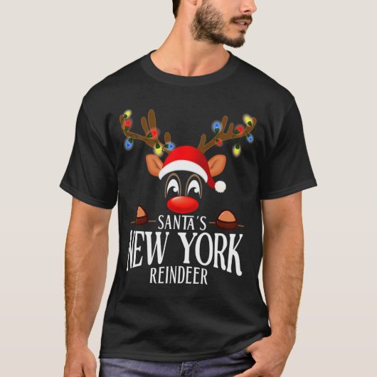 Santas New York Reindeer Funny Xmas Matching Pjs  T-shirt (Voorkant)