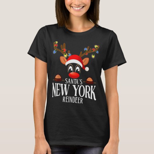 Santa's New York Reindeer Funny Xmas Matching Pjs  T-shirt (Voorkant)