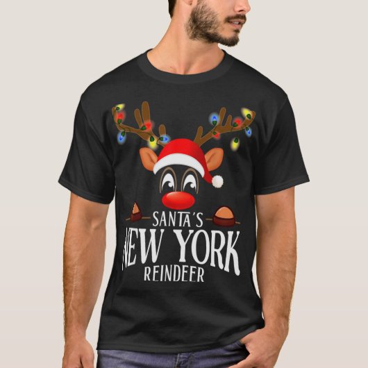Santas New York Reindeer Funny Xmas Matching Pjs  T-shirt (Voorkant)