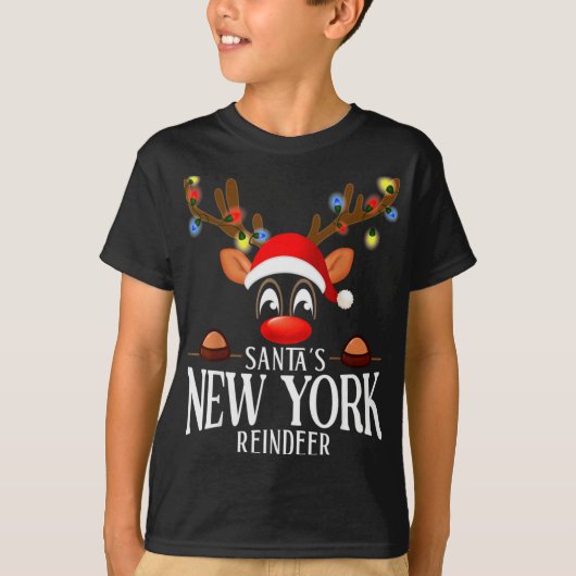 Santas New York Reindeer Funny Xmas Matching Pjs T T-shirt (Voorkant)