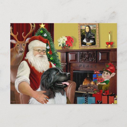Santa's Newfoundland Landseer Feestdagenkaart (Voorkant)