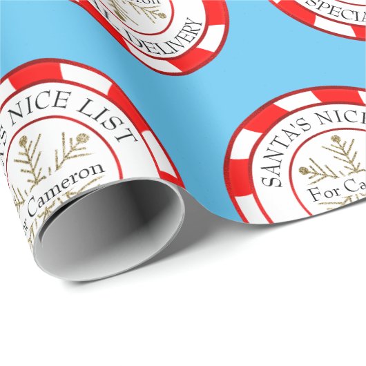Santa's Nice List aangepaste naam Kerstmis Cadeaupapier (Rol Hoek)