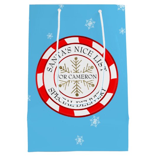 Santa's Nice List aangepaste naam Kerstmis Medium Cadeauzakje (Achterkant)