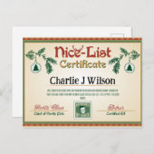 Santa's Nice List Certificaat. Bewerkbare naam. Feestdagenkaart (Voorkant / Achterkant)