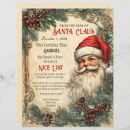 Santa's Nice List Certificering (Voorkant / Achterkant)