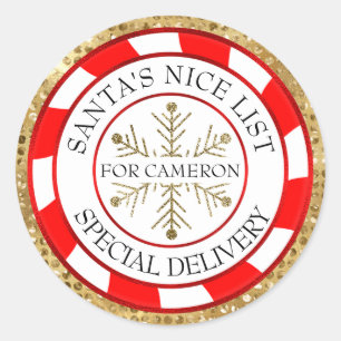 Santa's Nice List Gold Seal Custom Naam Kerstmis Ronde Sticker