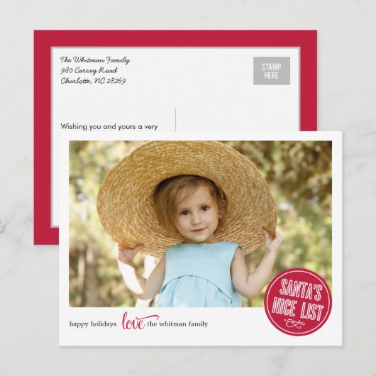 Santa's Nice List Vakantie Foto Kaart (Voorkant / Achterkant)