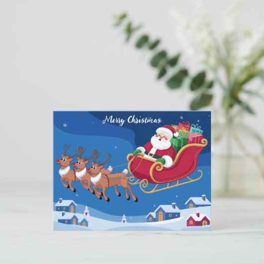Santa's Nighttime Sleigh Ride Kerstmis Briefkaart (Staand voorkant)