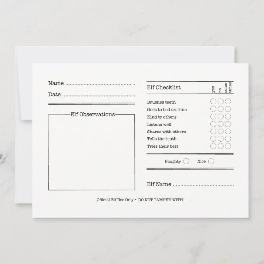 Santa's North Pole Elf Report Kaart (Achterkant)