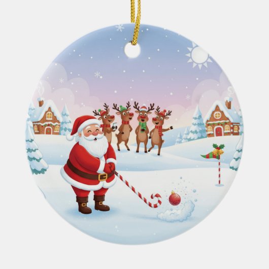 Santa's North Pole Holiday Golfing Fun  Keramisch Ornament (Voorkant)