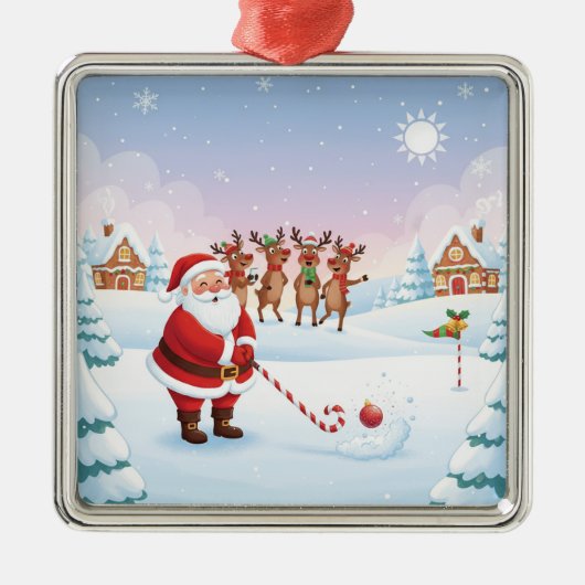 Santa's North Pole Holiday Golfing Fun Metalen Ornament (Voorkant)