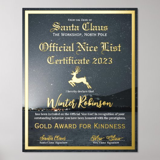 Santa's Official Nice List Certificaat Folie Afdru Afdrukken (Voorkant)