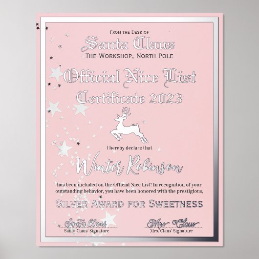 Santa's Official Nice List Certificaat Folie Afdru Afdrukken (Voorkant)