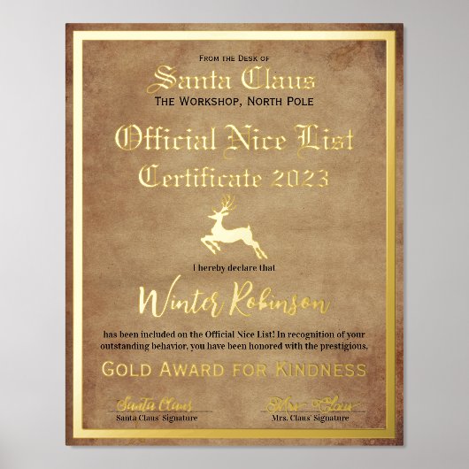 Santa's Official Nice List Certificaat Folie Afdru Afdrukken (Voorkant)