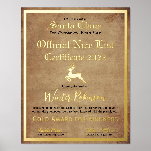 Santa's Official Nice List Certificaat Folie Afdru Folie Afdrukken (Voorkant)