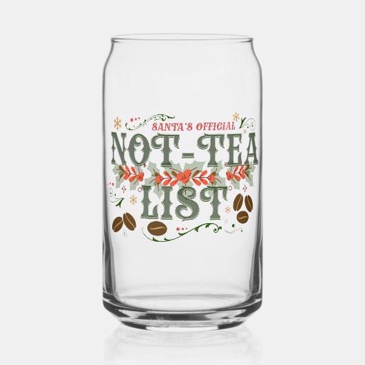 Santa's Official Not-Tea List Frosted Christmas Blikvorm Glas (Voorkant)