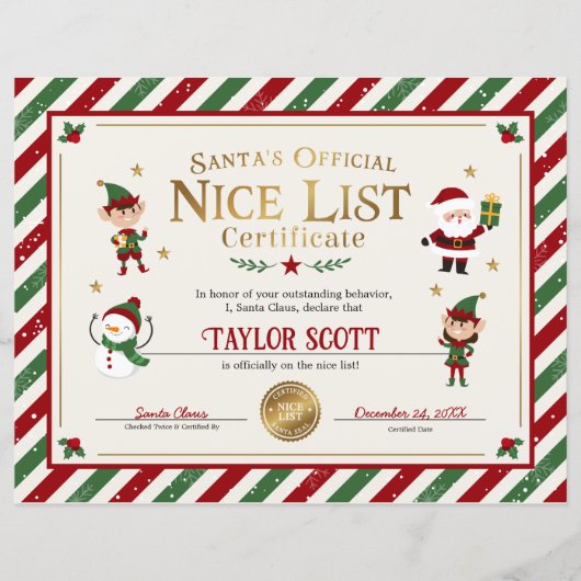Santa's officiële Nice List Certificaat (Voorkant)