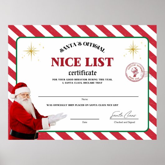 Santa's officiële Nice List Certificaat Poster (Voorkant)