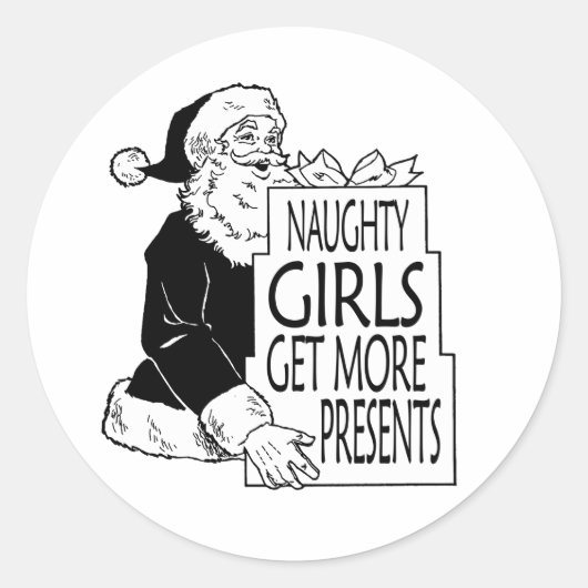 SANTAS ONDEUGEND MEISJES KRIJGEN MEER CADEAUS RONDE STICKER (Voorkant)