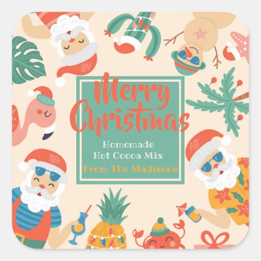 Santas op de Beach Hot Cocaca Vierkante Sticker (Voorkant)