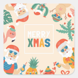 Santas op het strand vierkante sticker