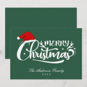 Santa's Pet Groene familienaam, jaar Kerstmis Kaar Feestdagenkaart (Voorkant / Achterkant)