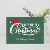 Santa's Pet Groene familienaam, jaar Kerstmis Kaar Feestdagenkaart (Staand voorkant)