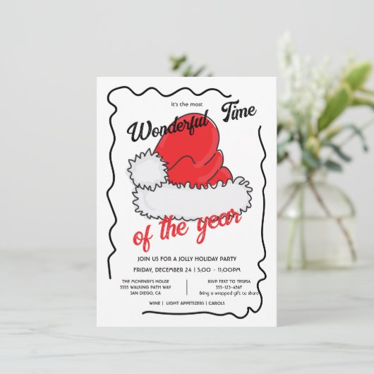 Santa's Pet Holiday Hand Drawen Christmas Party Kaart (Staand voorkant)