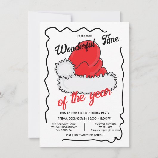 Santa's Pet Holiday Hand Drawen Christmas Party Kaart (Voorkant)