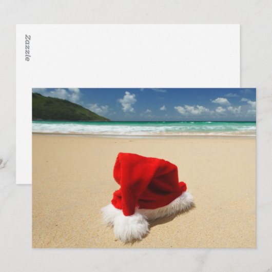 Santa's pet op een tropisch strand feestdagenkaart (Voorkant / Achterkant)