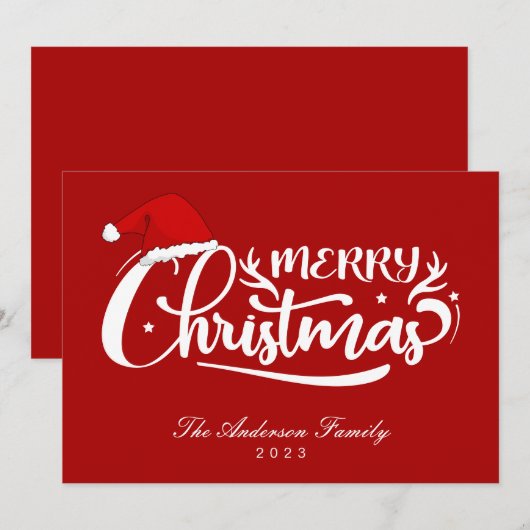 Santa's Pet Rode familienaam, jaar Kerstmis Kaart (Voorkant / Achterkant)