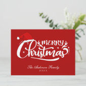 Santa's Pet Rode familienaam, jaar Kerstmis Kaart (Staand voorkant)