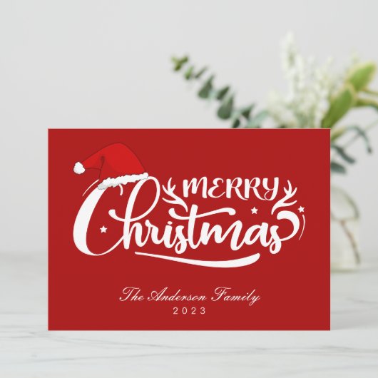 Santa's Pet Rode familienaam, jaar Kerstmis Kaart (Staand voorkant)