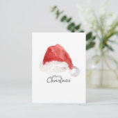 Santa's Pet Vrolijk Kerstfeest Rode Waterverf Feestdagenkaart (Staand voorkant)
