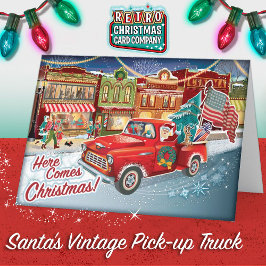 Santas pick-up truck + USA Flag Christmas Kaarten