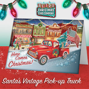 Santas pick-up truck + USA Flag Christmas Kaarten