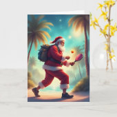 Santa's Pickleball Fun - Tropische kerst Kaart (Gele Bloem)