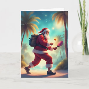Santa's Pickleball Fun - Tropische kerst Kaart