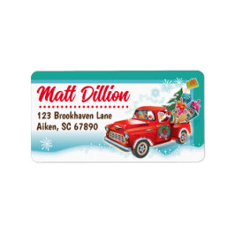 Santa's Pickup Truck Christmas Kaart Adresetikette Etiket