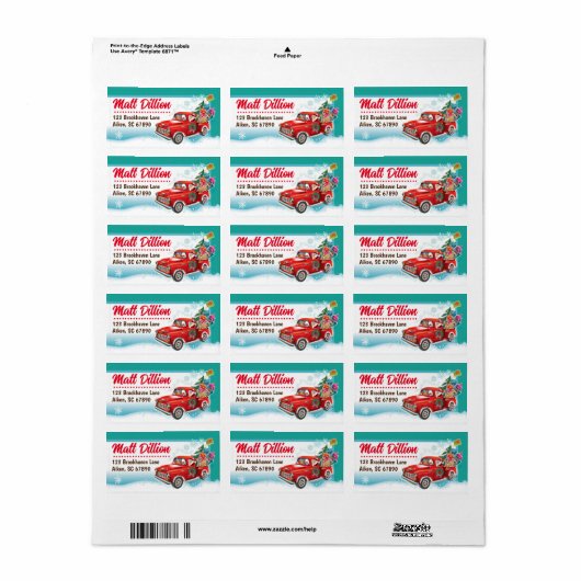 Santa's Pickup Truck Christmas Kaart Adresetikette Etiket (Full Sheet)