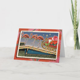 Santas Pink Flamingos Christmas Kaart
