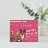 Santa's Pit Stop | Auto kerstafstelling Feestdagenkaart (Staand voorkant)