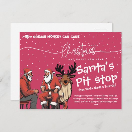 Santa's Pit Stop | Automotive Christmas Tune-Up Feestdagenkaart (Voorkant / Achterkant)