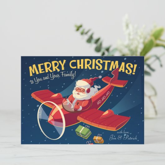 Santa's Plane Feestdagenkaart (Staand voorkant)