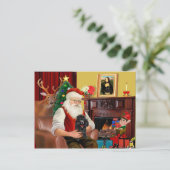 Santa's Poedel (zwart) Feestdagenkaart (Staand voorkant)