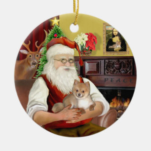 Santa's Pomeranian (R) Keramisch Ornament