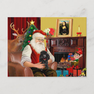 Santa's Poodle (zwart) Feestdagenkaart
